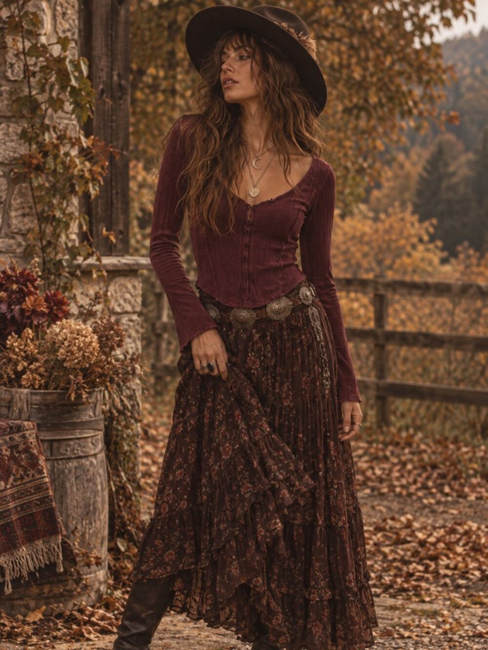 Free People Burgundy Ribbed Long Sleeve Top